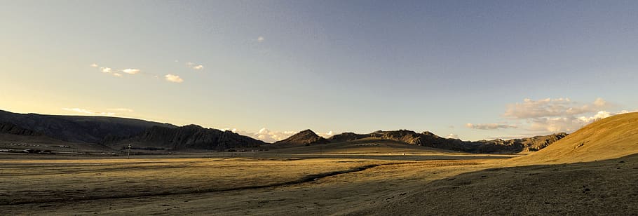 sunset, evening, mountains, landscape, sky, outdoors, panorama HD wallpaper