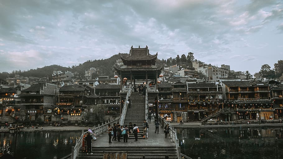 people by temple, building, architecture, person, human, urban HD wallpaper