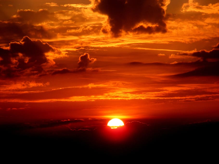Orange Sunset, cloud, cloudy, dawn, evening sun, horizon, nature HD wallpaper