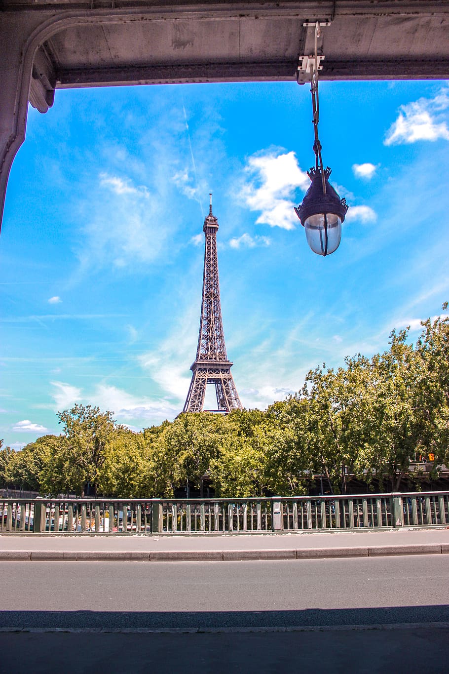 Eiffel Tower under blue sky, france, paris, lamp post, spire HD wallpaper