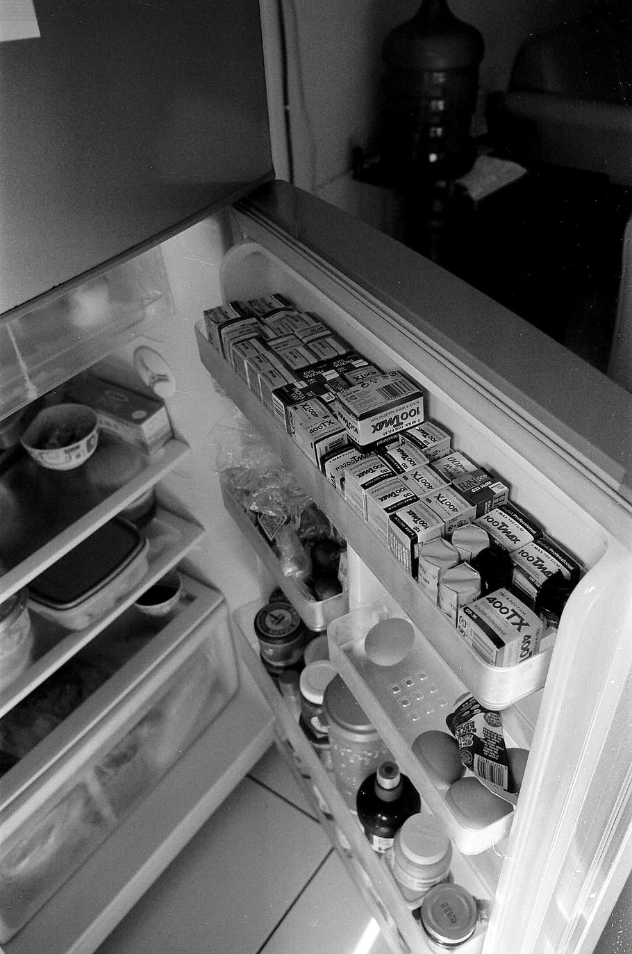open top-mount refrigerator, kodak, fridge, film, negative, 35mm