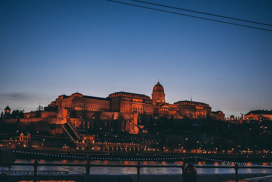 hungary, budapest, dark, lights, orange, evening, magyar, sky HD wallpaper