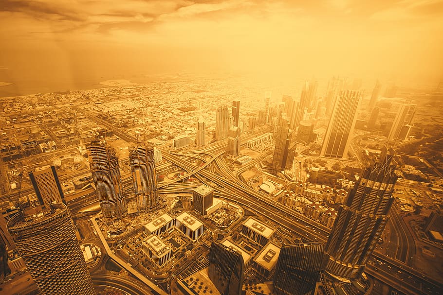 Amazing view from the heights on the city with skyscrapers in Dubai HD wallpaper