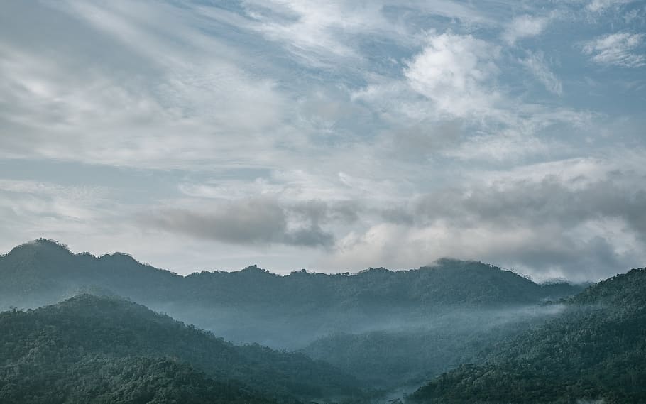 silhouette mountains under white sky, nature, mountain range HD wallpaper