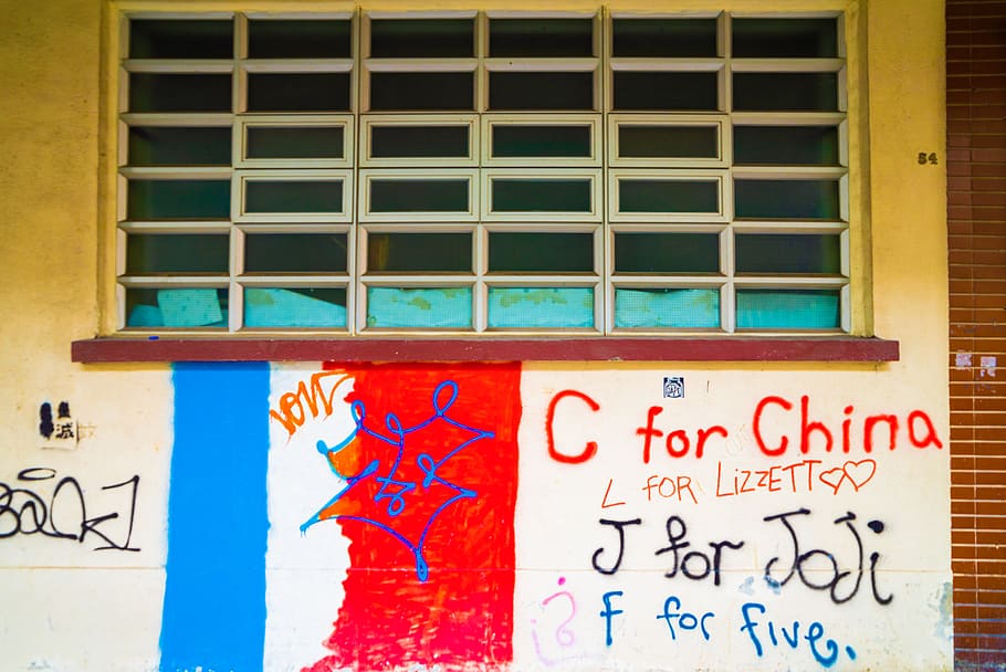 C for China graffiti, text, view, street, color, apartment, hong kong HD wallpaper