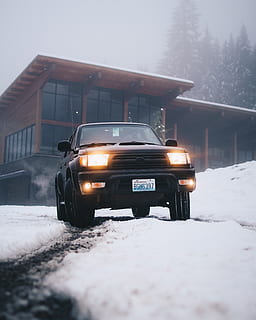 Black Toyota Vehicle on Snow Field at Daytime, action, adventure HD wallpaper