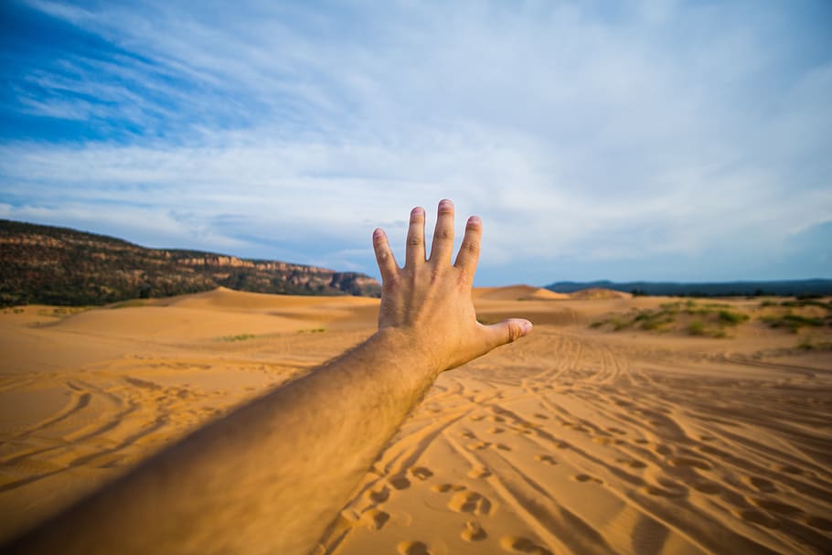 blue, sky, mountain, sand, desert, footprint, travel, adventure HD wallpaper