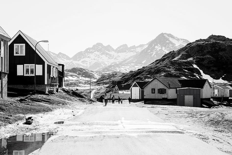 greenland, tasiilaq, mountain range, black and white, arctic, HD wallpaper