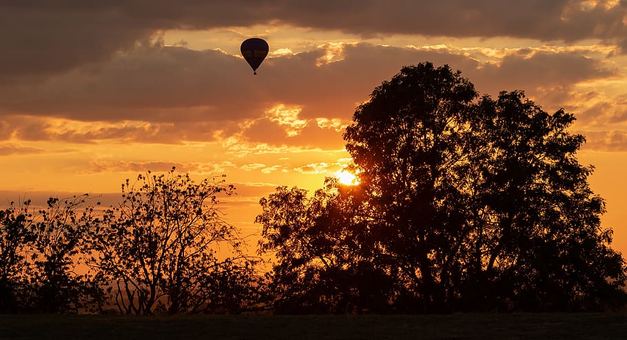sun, sunset, landscape, atmosphere, clouds, sky, trees, backlighting HD wallpaper