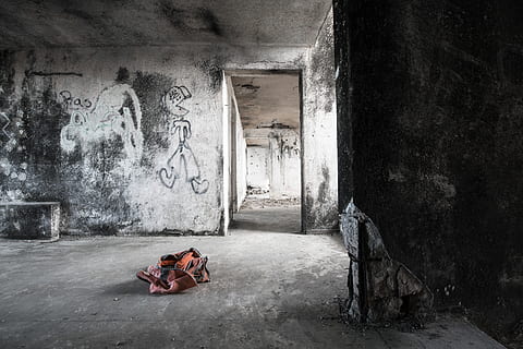 brown cloth on floor, bunker, wall, derelict building in mexico HD wallpaper