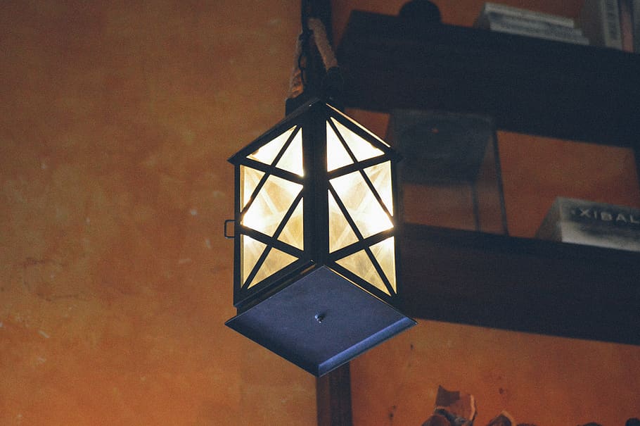 black metal LED lantern, no people, indoors, lighting equipment HD wallpaper
