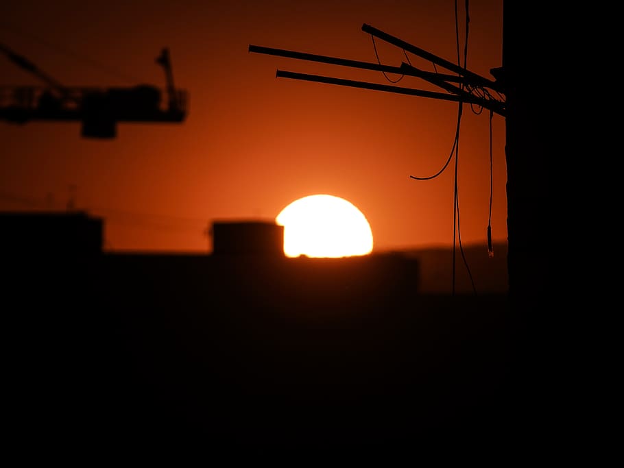 silhouette, sunset, shadow, orange, bright, orange color, no people HD wallpaper