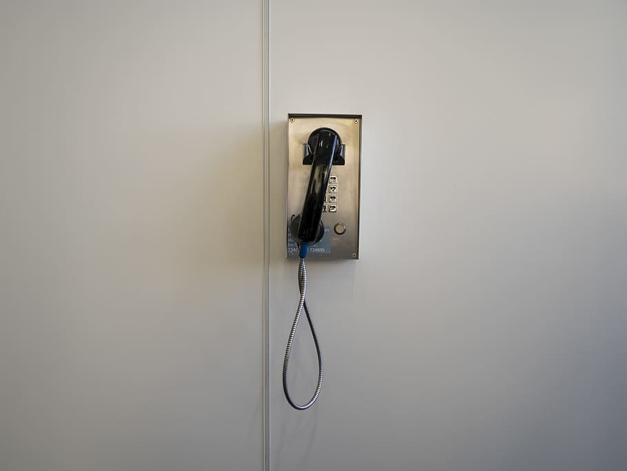 Gray Payphone, antique, communication, connection, dial, hanging HD wallpaper