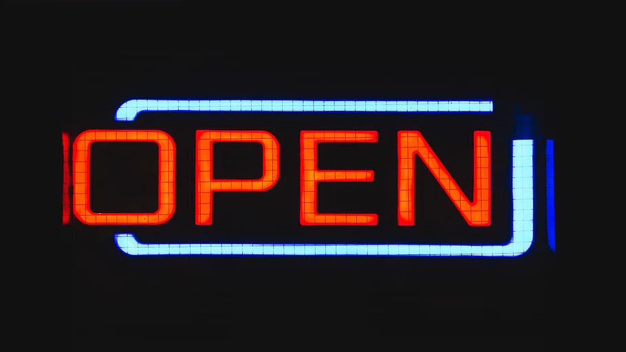 open, sign, neon, store, shop, shopping, text, illuminated HD wallpaper