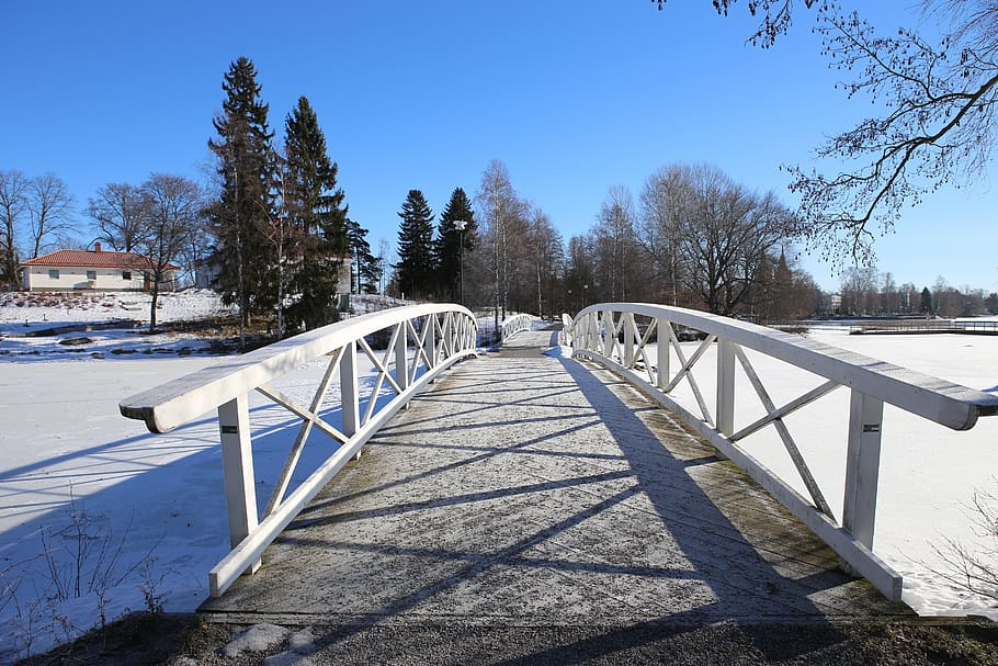 winter, snow, landscape, bridge, sky, finnish, sastamala, cold HD wallpaper