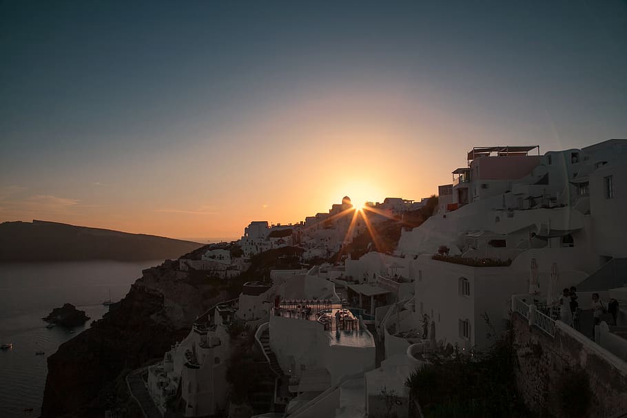 Santorini, Greece, architecture, beach, city, dawn, europe, evening HD wallpaper