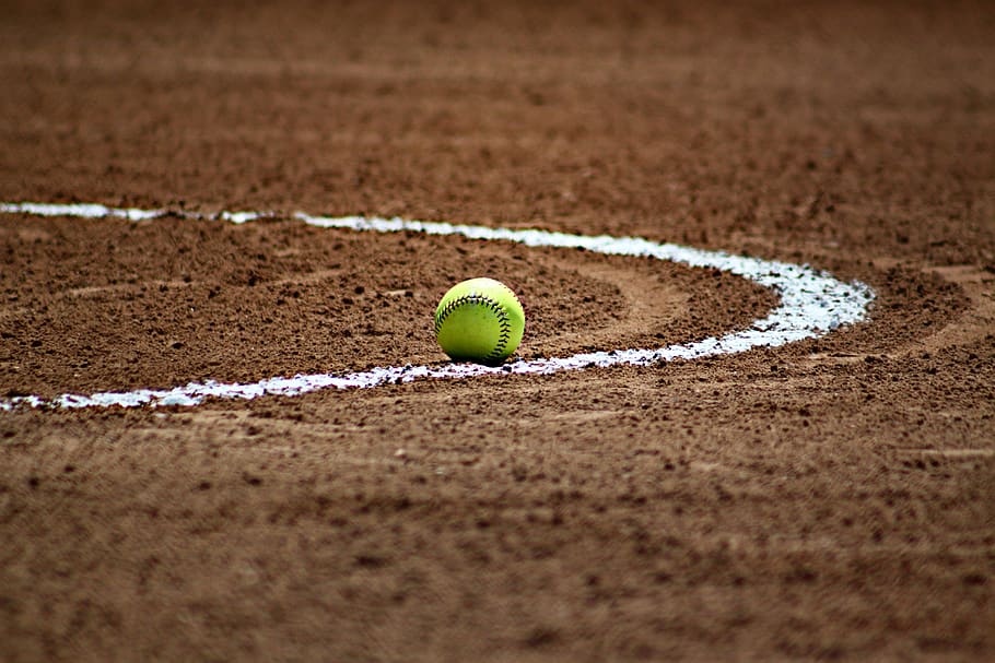 Green Tennis Ball in White Circular Line, baseball, brown, chalk HD wallpaper