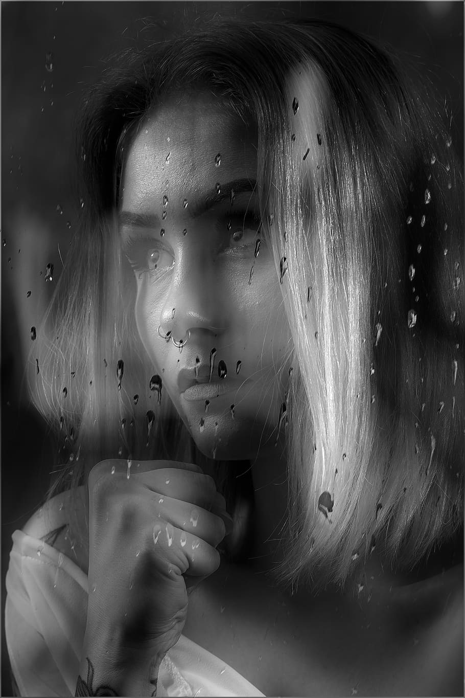 rain, model, young, woman, female, wet, portrait, raining, window HD wallpaper