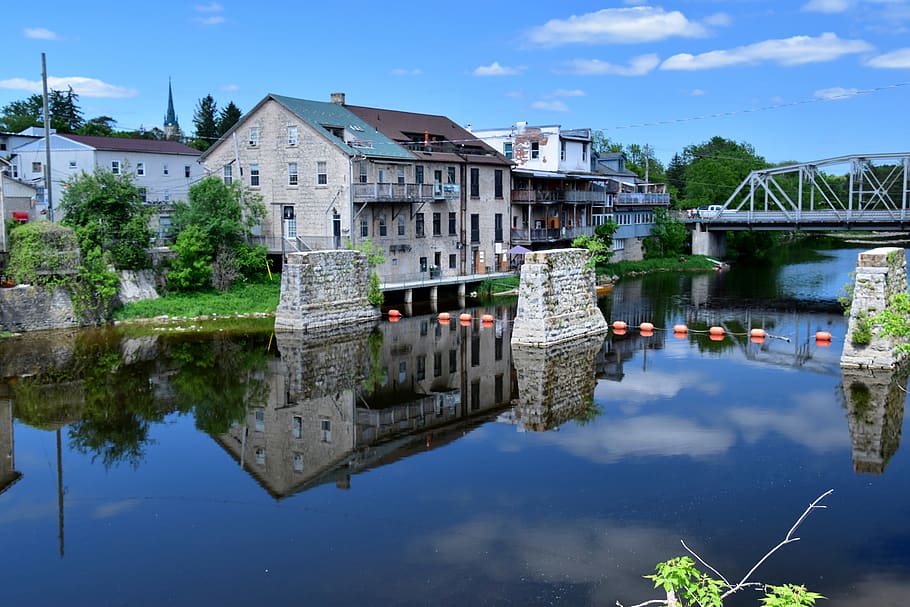 canada, elora, water, architecture, reflection, built structure HD wallpaper