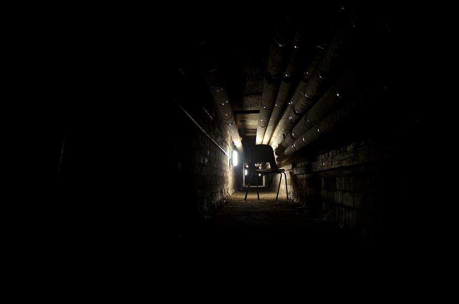 tunnel, chair, perspective, architecture, illuminated, direction HD wallpaper