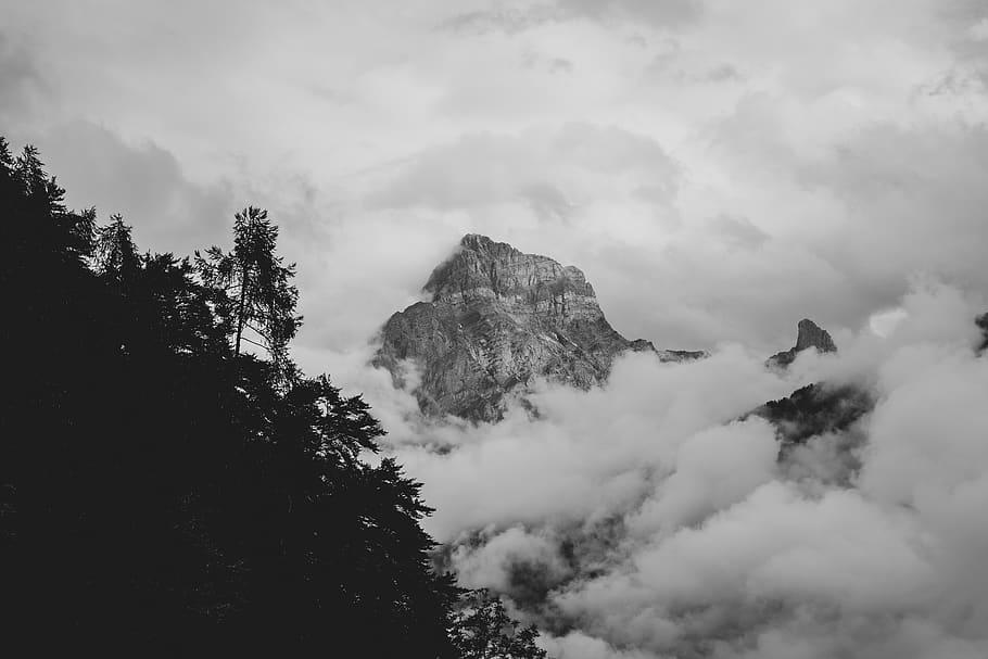 gray rock formation, alps, outdoors, nature, mountain, fog, weather HD wallpaper