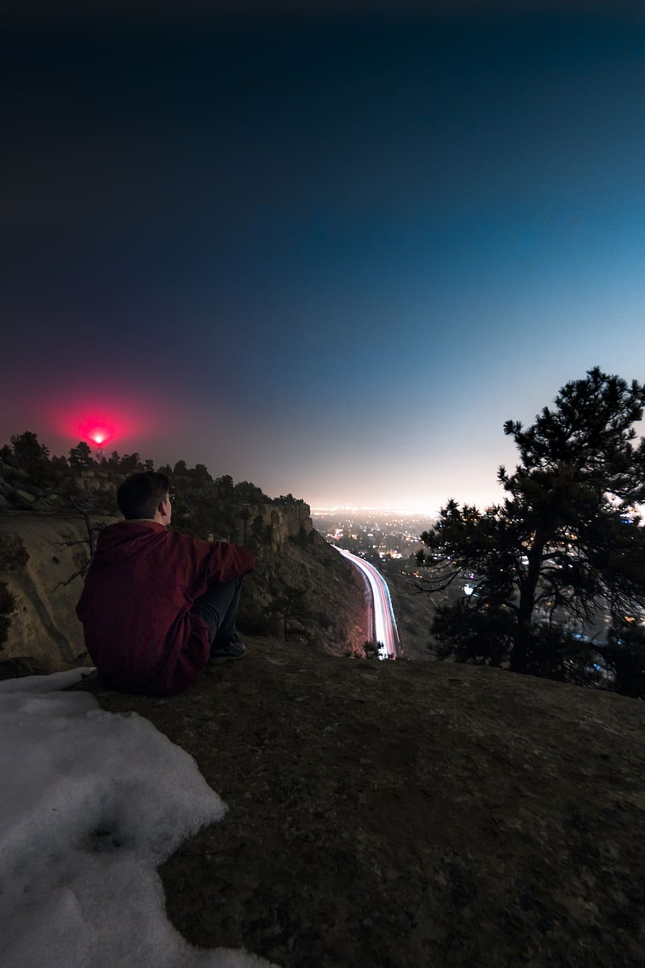 night, long exposure, light trail, sky, sunset, fog, tree, real people HD wallpaper
