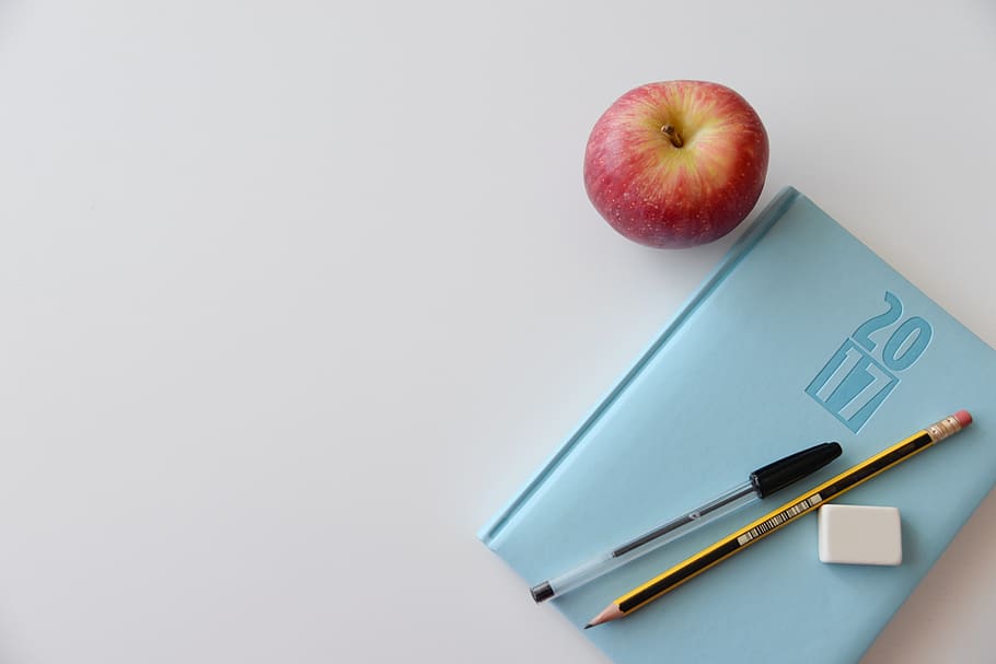 Red Apple, calendar, dairy, diary, education, empty, eraser, fruit HD wallpaper