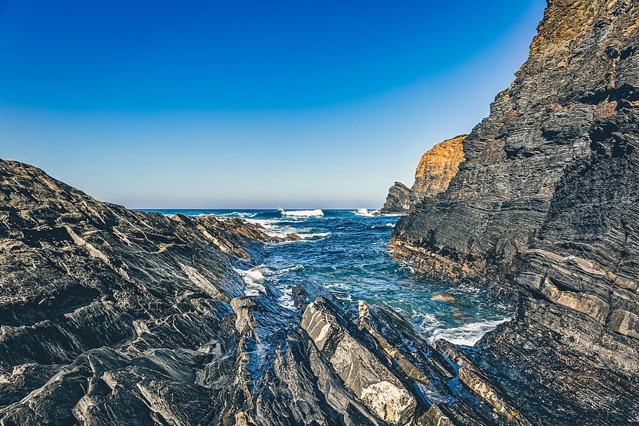 coast, cliffs, rocks, stone, water, shore, coastline, landscape HD wallpaper