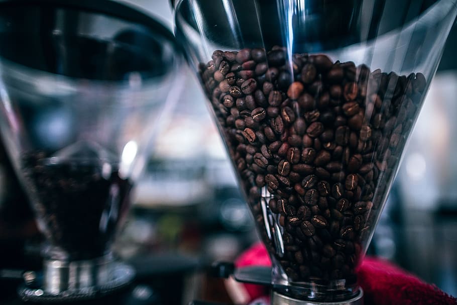 Brown Coffee Beans on Glass Container, aroma, blurred background HD wallpaper