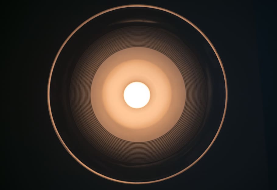 lamp, light, bulb, circle, pattern, abstract, black, dark, yellow HD wallpaper