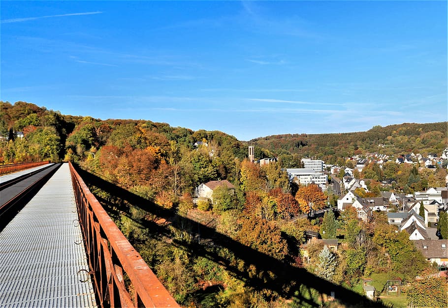 at the top of the railway bridge, westerburg, railing, town centre, HD wallpaper