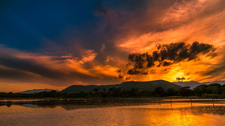 sunset, waters, panorama, nature, dawn, corsica, sardinia, vacations HD wallpaper
