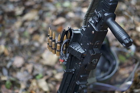 black rifle, weapon, gun, army, weaponry, cartridge, forest, airsoft HD wallpaper