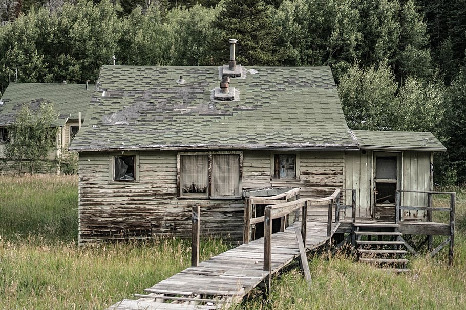 cabin, trees, forest, house, old, old house, old cabin, mountains HD wallpaper
