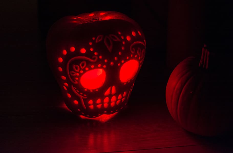 halloween, pumpkin, red, indoors, no people, close-up, illuminated HD wallpaper