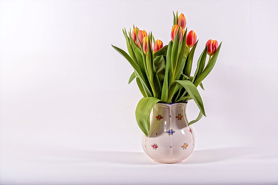 spring, flowers, tulip, vase, decoration, spring greetings HD wallpaper