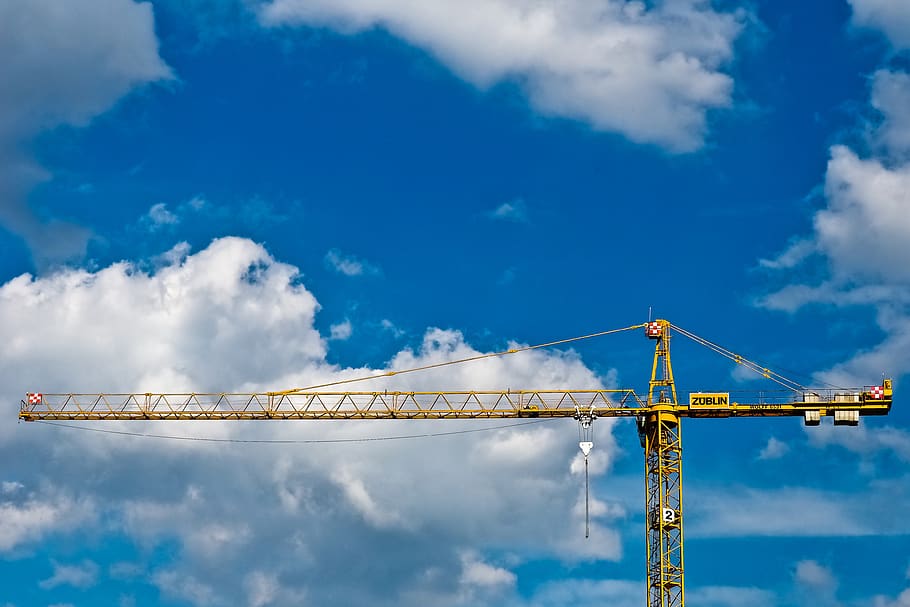 Tower Crane With Cloudy Sky, blue sky, clouds, construction, heavy duty HD wallpaper