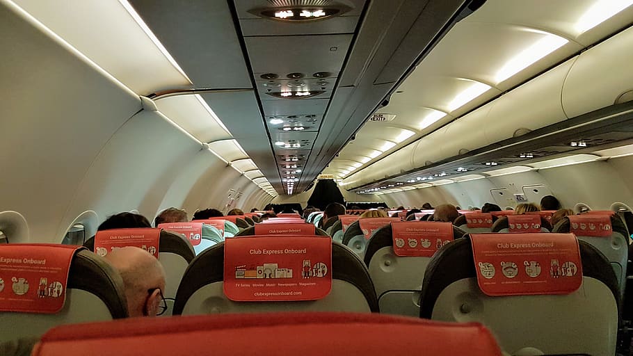 Interior of Airplane with Passengers, cabin, crowded, flight HD wallpaper