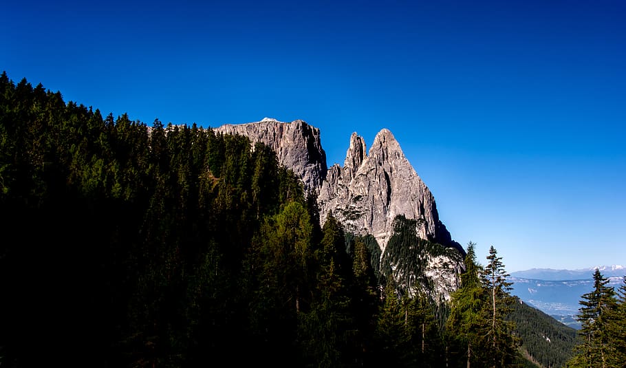 italy, compaccio, alpe di siusi, forest, mountain, peak, frommer