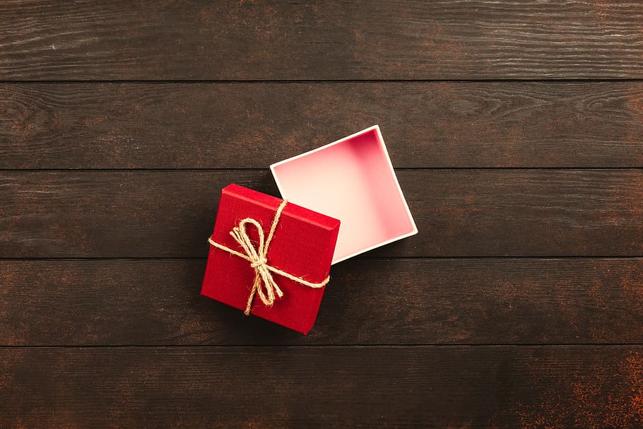 Opened White and Red Gift Box, background, bow, brown, celebration HD wallpaper