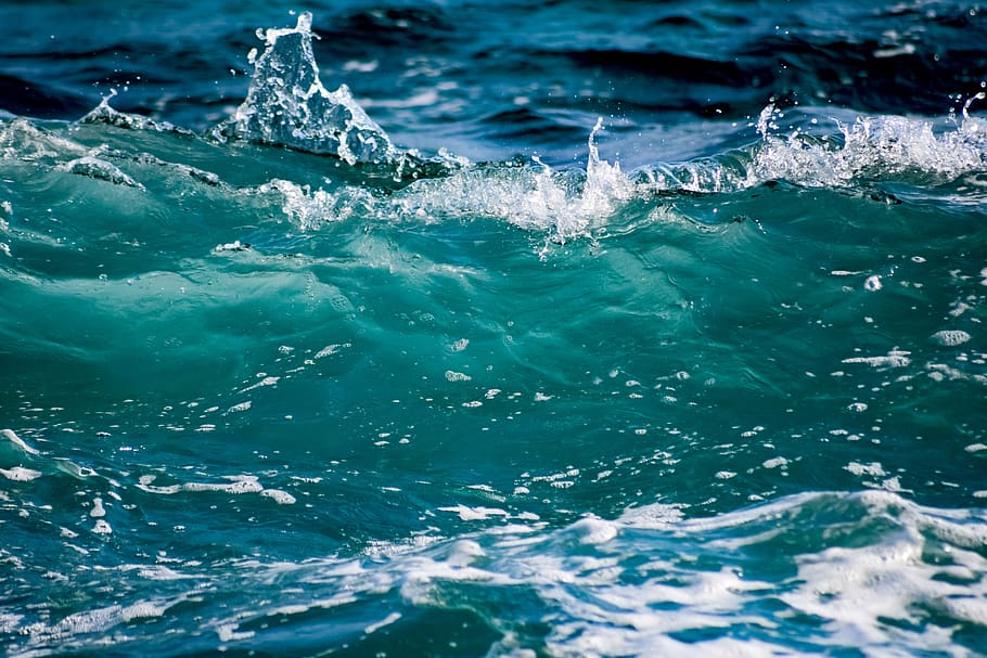 wave, spray, foam, sea, water, surf, nature, wind, turquoise HD wallpaper