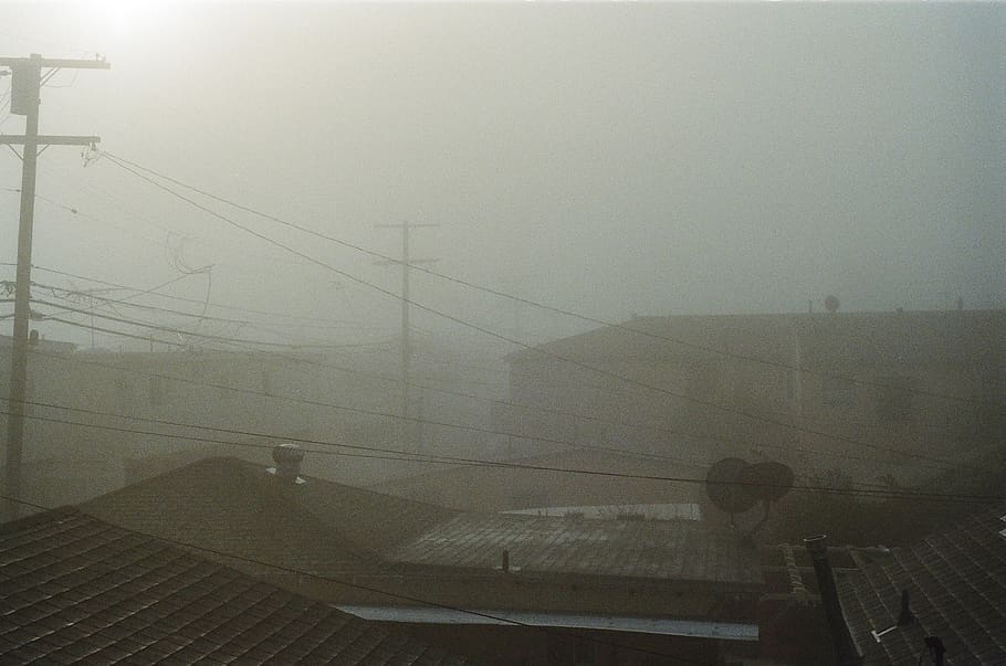 fog, sky, rooftops, buildings, built structure, architecture HD wallpaper