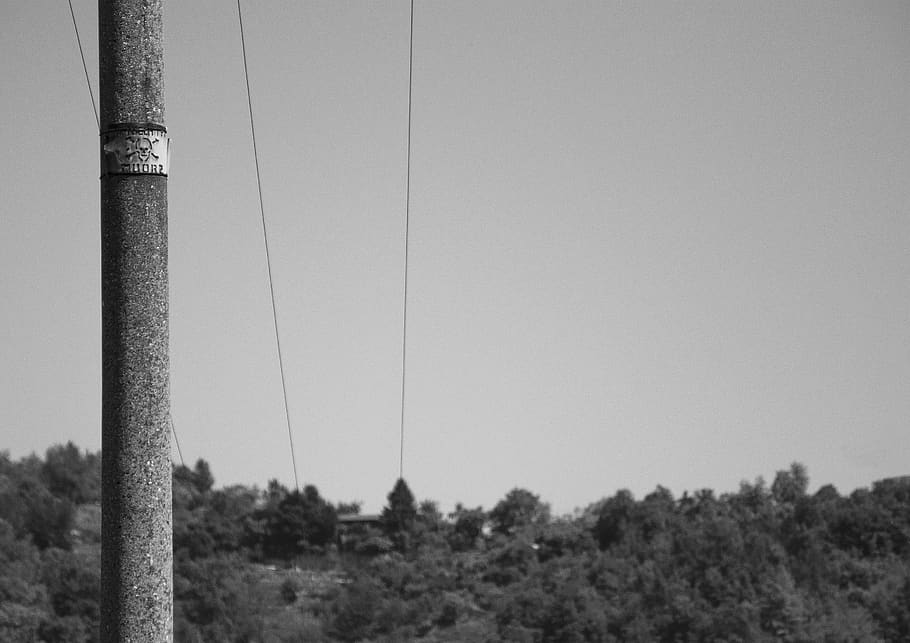 current, cable, black and white, tree, plant, sky, no people HD wallpaper