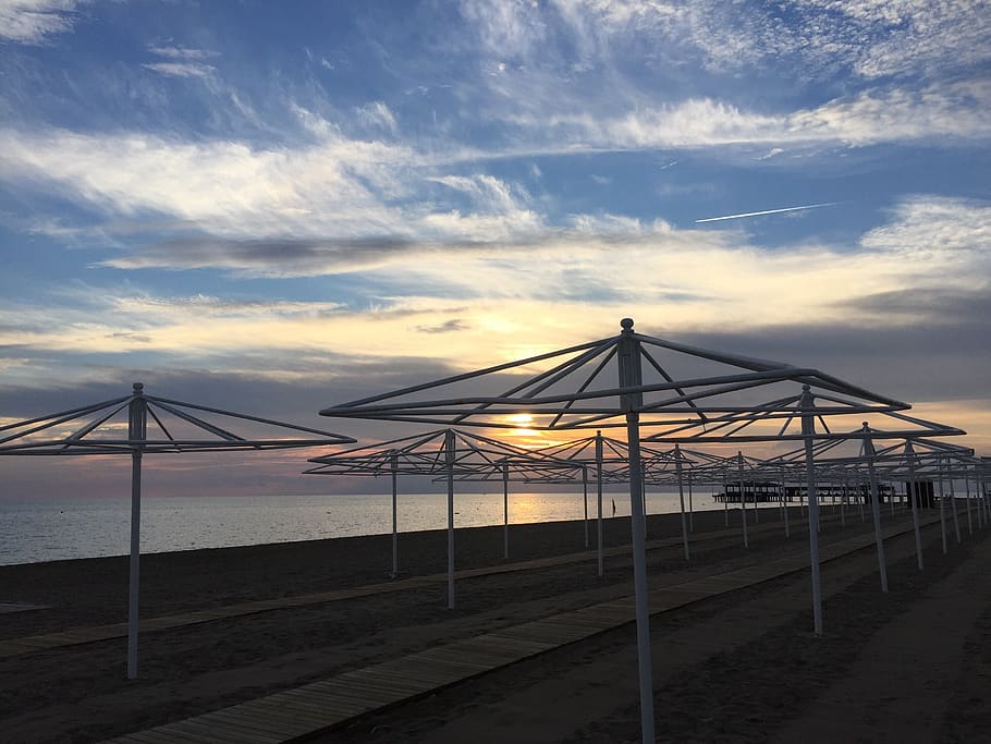 night, cloud, sky, antalya, seaside, cloud - sky, water, sunset HD wallpaper