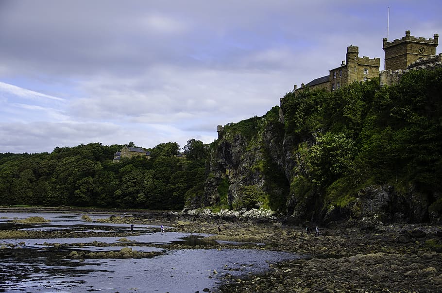 Green Leaved on Mountain With Castle, architecture, daytime, rocks HD wallpaper