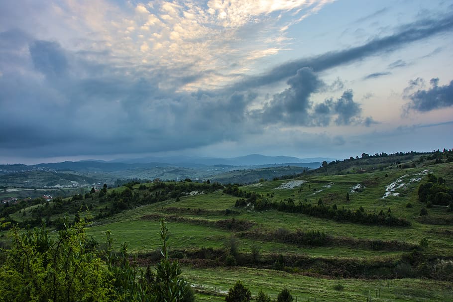 clouds, nature, sky, dramatic, mountains, green, forest, summer HD wallpaper