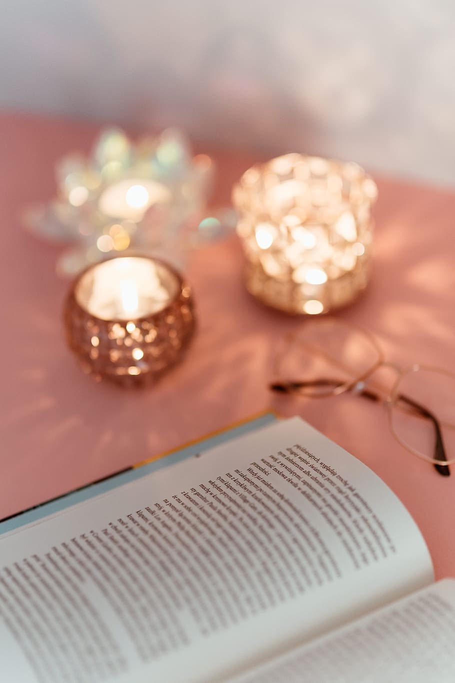 Open book on a pink background, reading, glasses, learning, pink backgound HD wallpaper