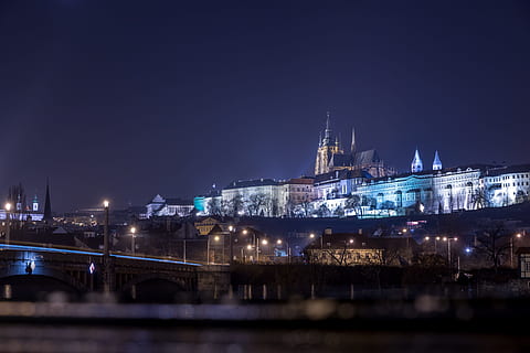Historical city of Prague at night, built structure, architecture HD wallpaper