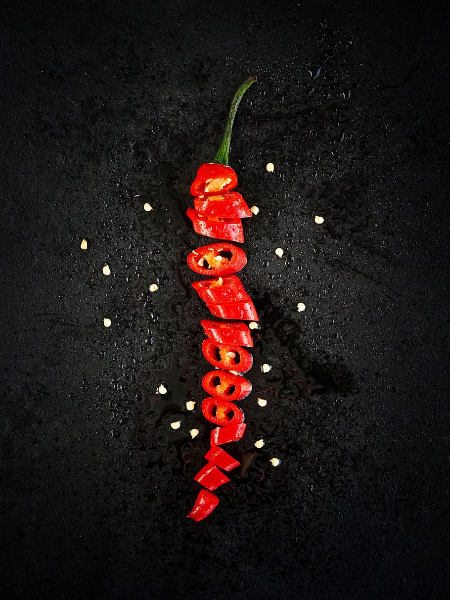 sliced red chili, food and drink, studio shot, vegetable, indoors HD wallpaper