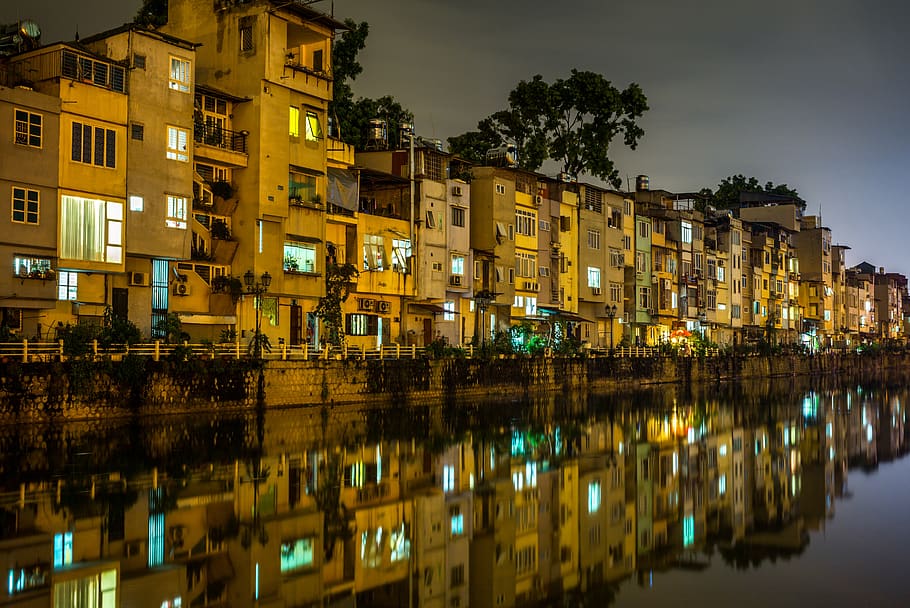 building, light, house, reflection, sky, river, water, clearly HD wallpaper